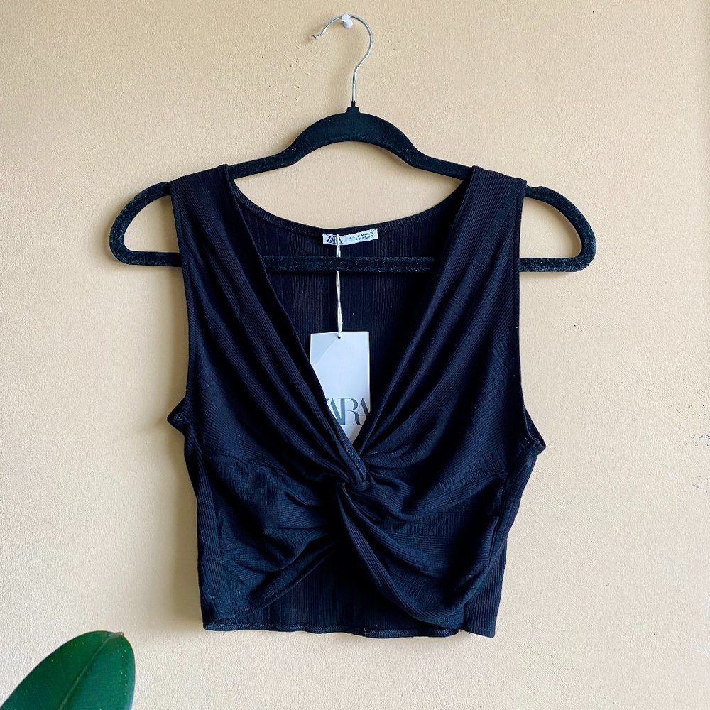 Zara Cropped Tank Twist Tie Front Size M
